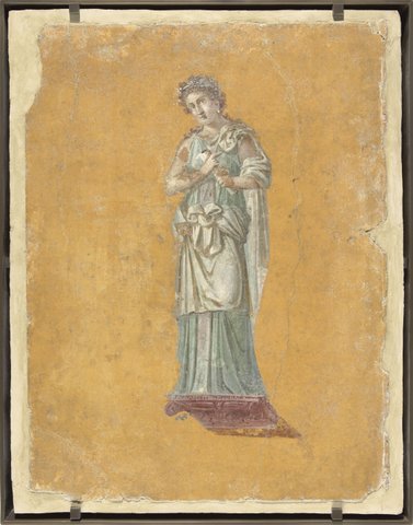 fragmento de pintura mural caliope musa de la poesia epica pompeya italia praedia de julia felix cubiculum 97 62 79 d